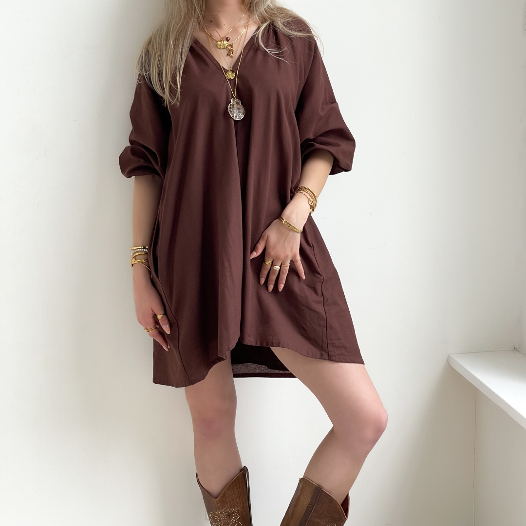 Clarke puff sleeve dress dark brown Clarke puff sleeve dress dark brown