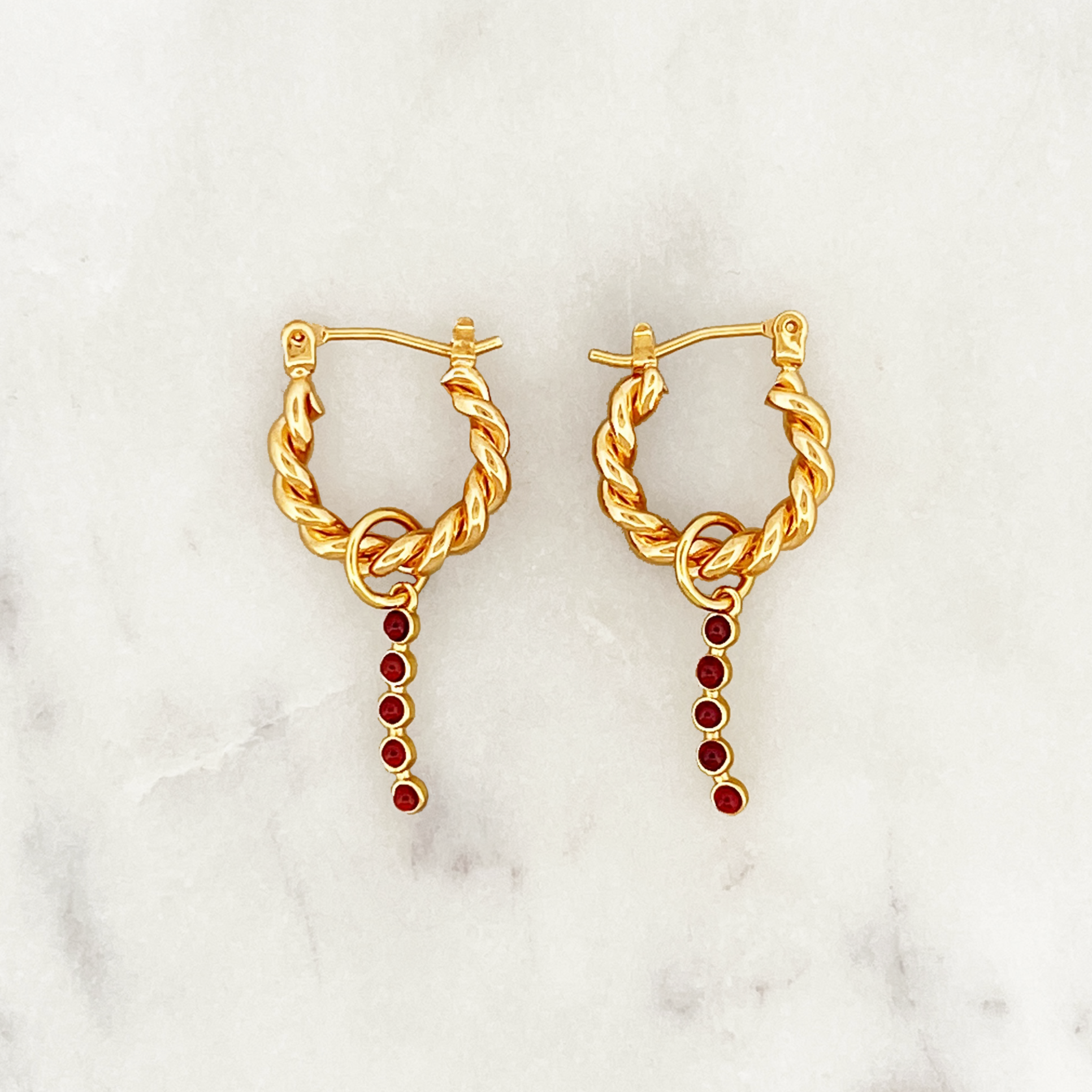 Sample Twisted Hoop Set Red Dots Sample Twisted Hoop Set Red Dots