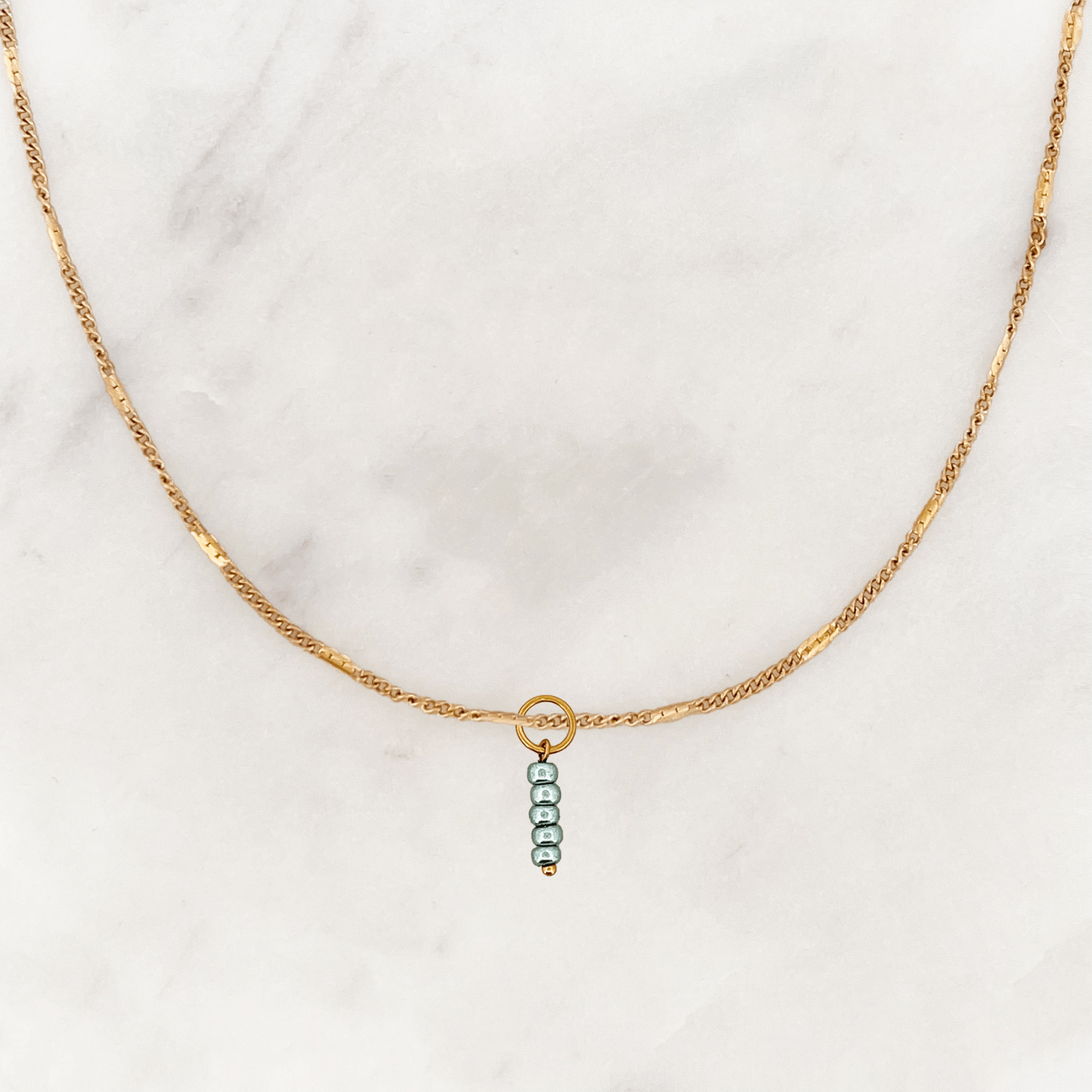 Signet Necklace Glossy Sea Beads - ByNouck Jewelry Signet Necklace Glossy Sea Beads - ByNouck Jewelry