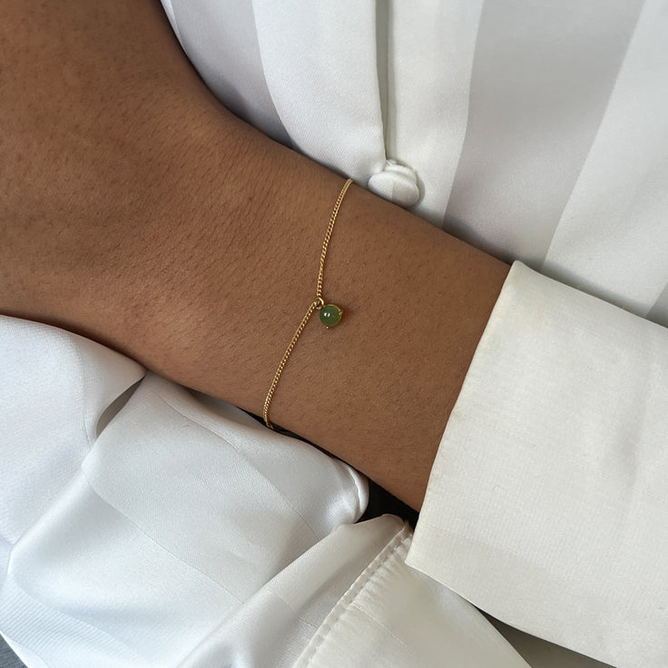 Thin Chain Bracelet Jade Drop