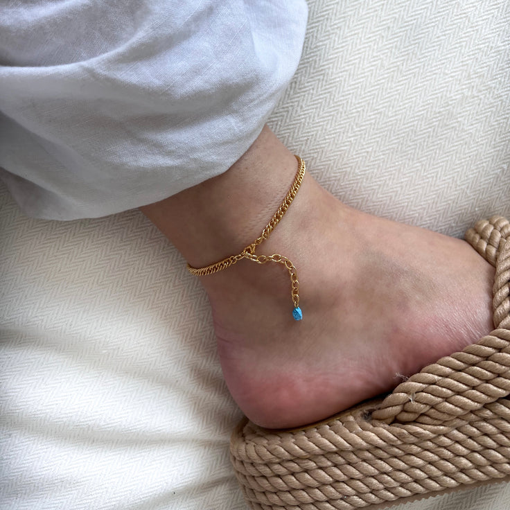 Anklet Small Curb Turquoise Stone