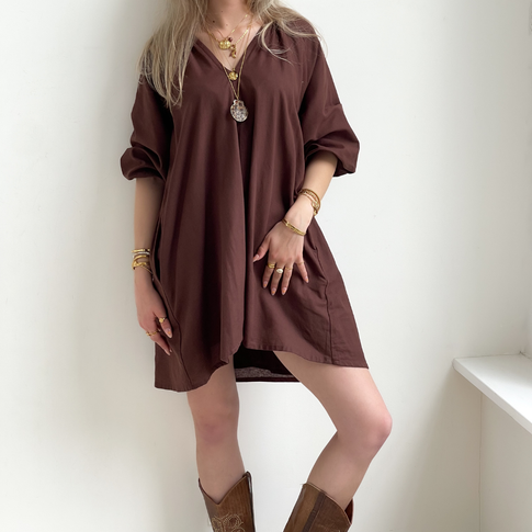 Clarke puff sleeve dress dark brown