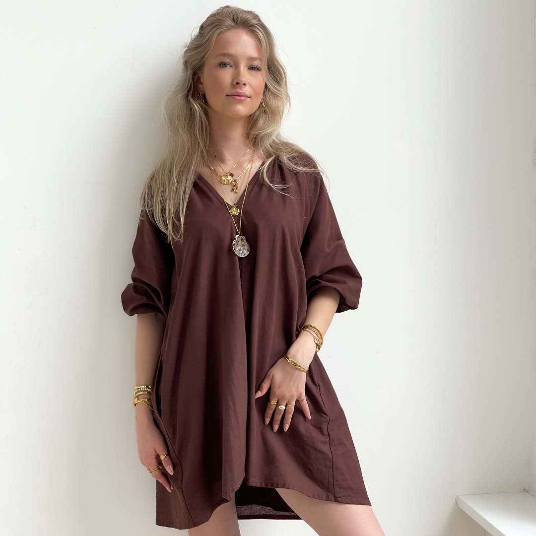 Clarke puff sleeve dress dark brown
