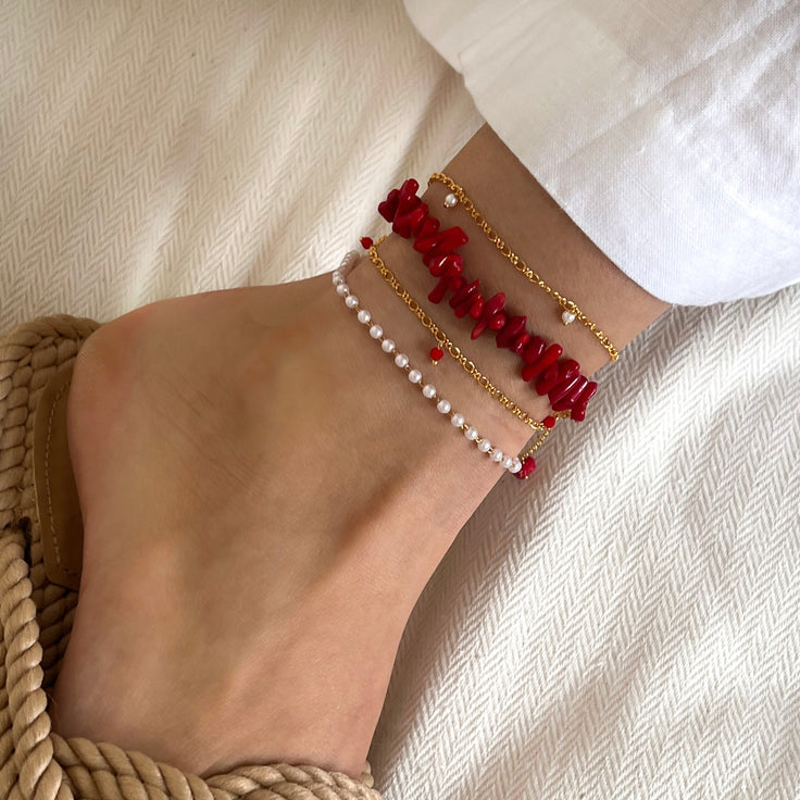 Anklet Red Facet Beads