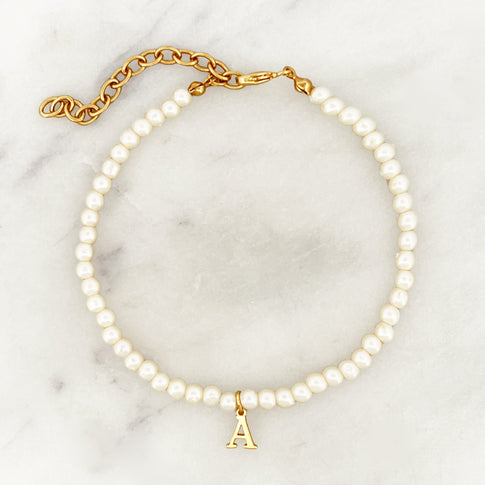 Pearls Bracelet Tiny Initial