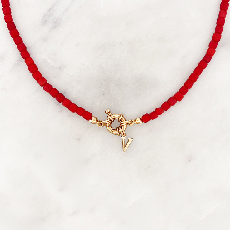 Necklace Red Cube Tiny Initial