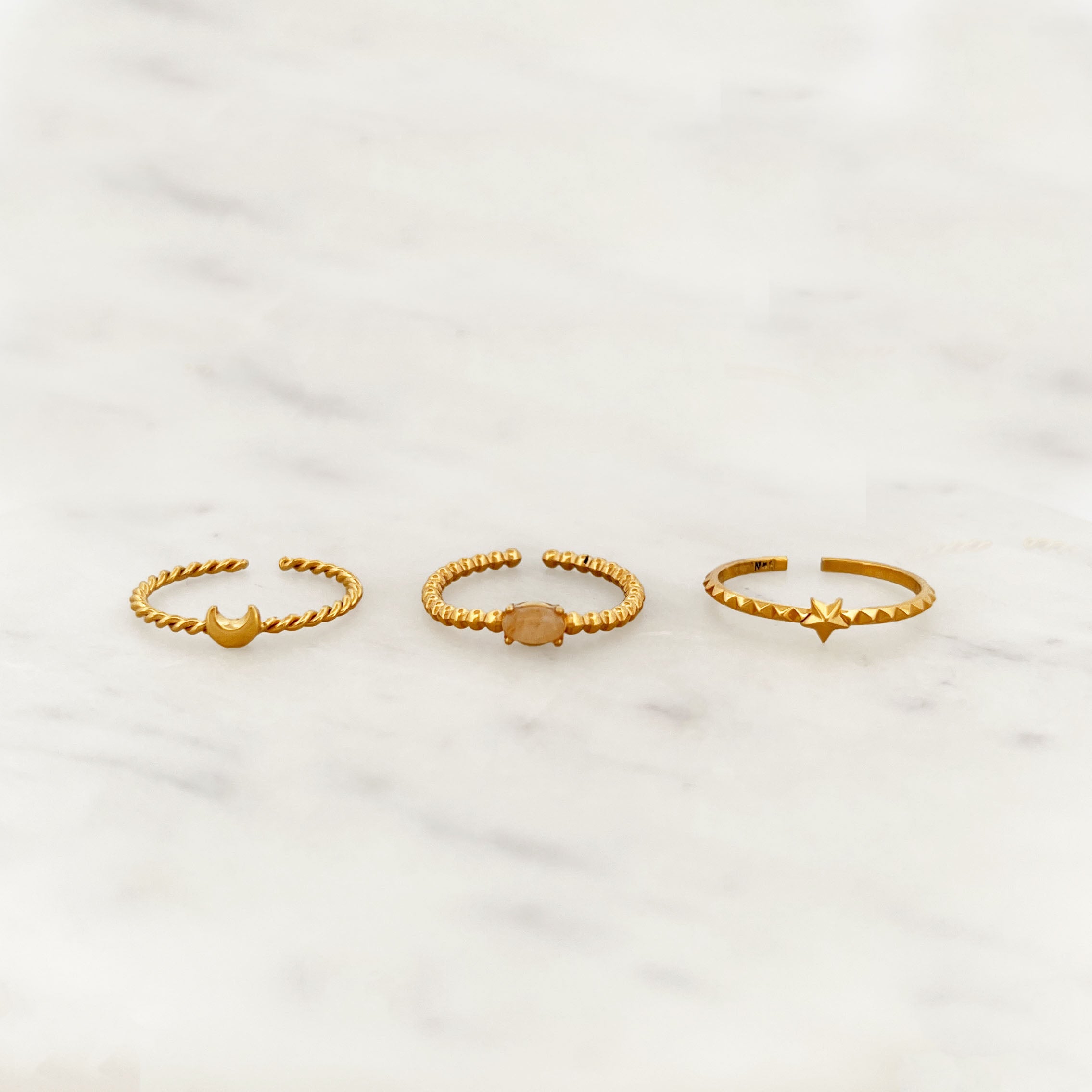 Set Moon Star Rings