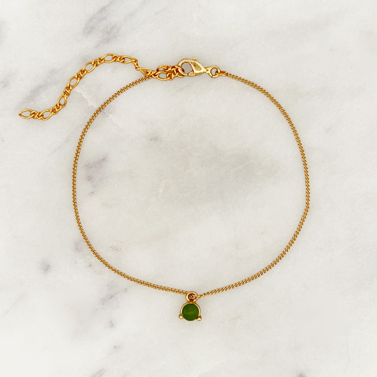 Thin Chain Bracelet Jade Drop