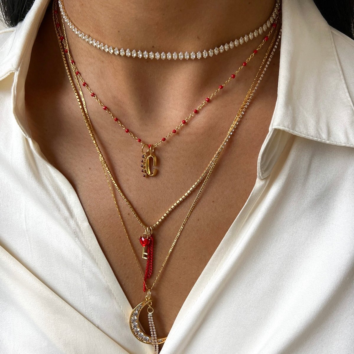 Base Fiery Red Dots Necklace - ByNouck Jewelry