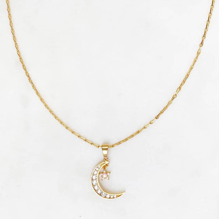 Fine Chain Small Crescent Opal Star (U) | ByNouck - Handmade with ♥︎