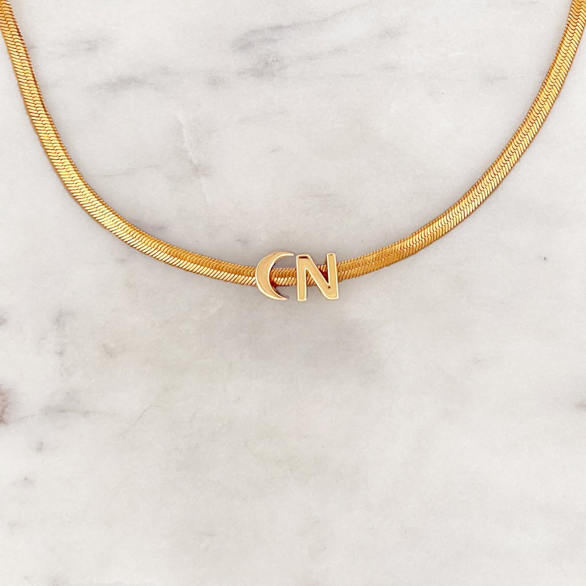 Flat Initial Choker Moon - ByNouck Jewelry