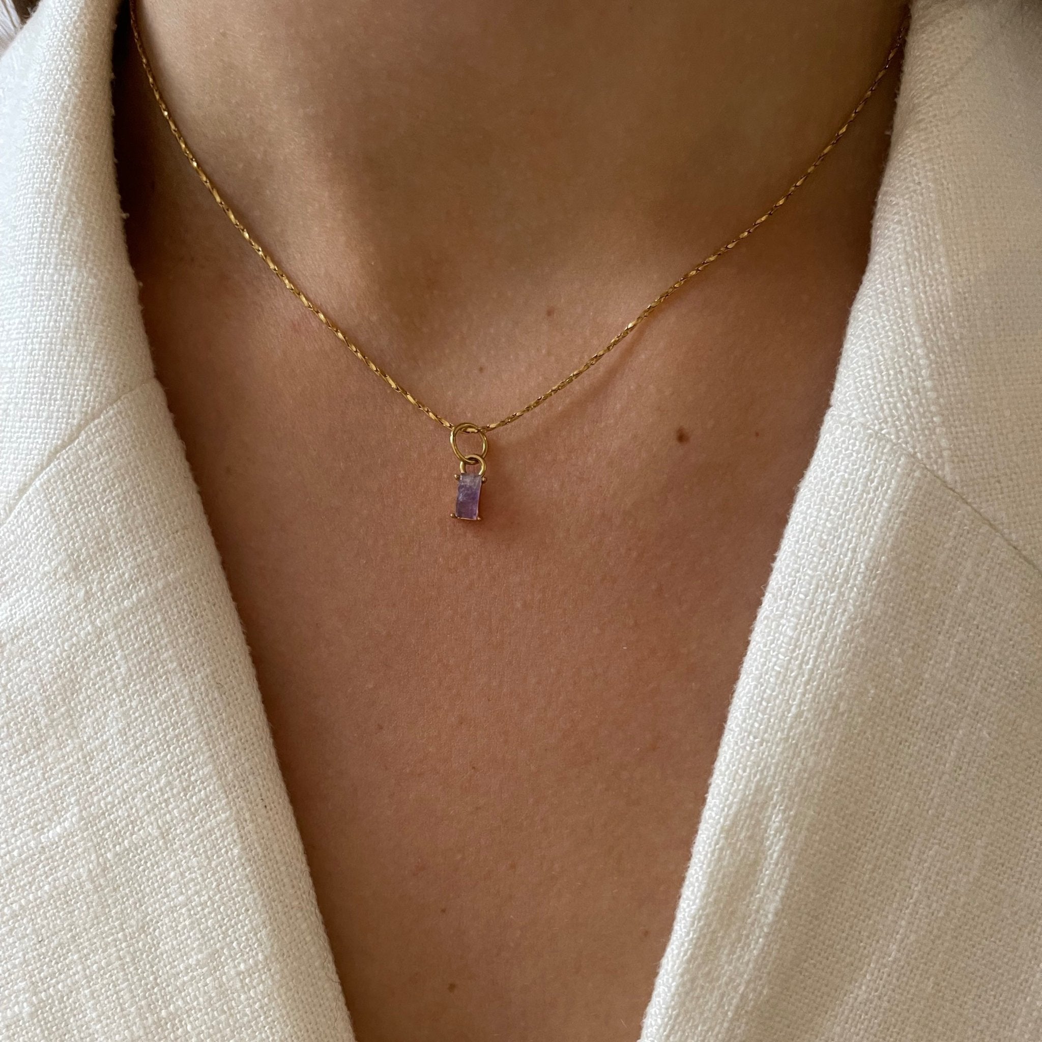 Necklace Amethyst Stone Baguette - ByNouck Jewelry