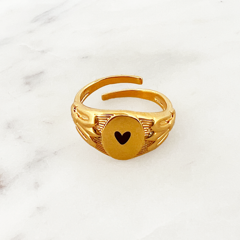 Gegraveerde Ring Antiek Rond Heart