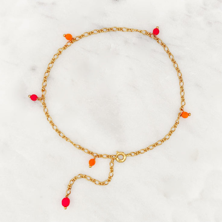 Bracelet de Cheville Perles Roses et Orange