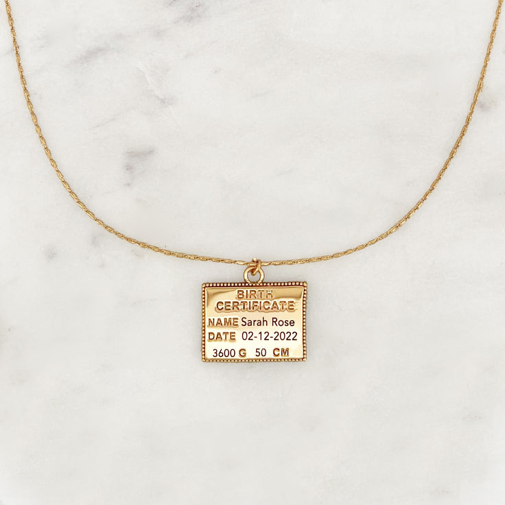 Necklace Engrave Birth Certificate