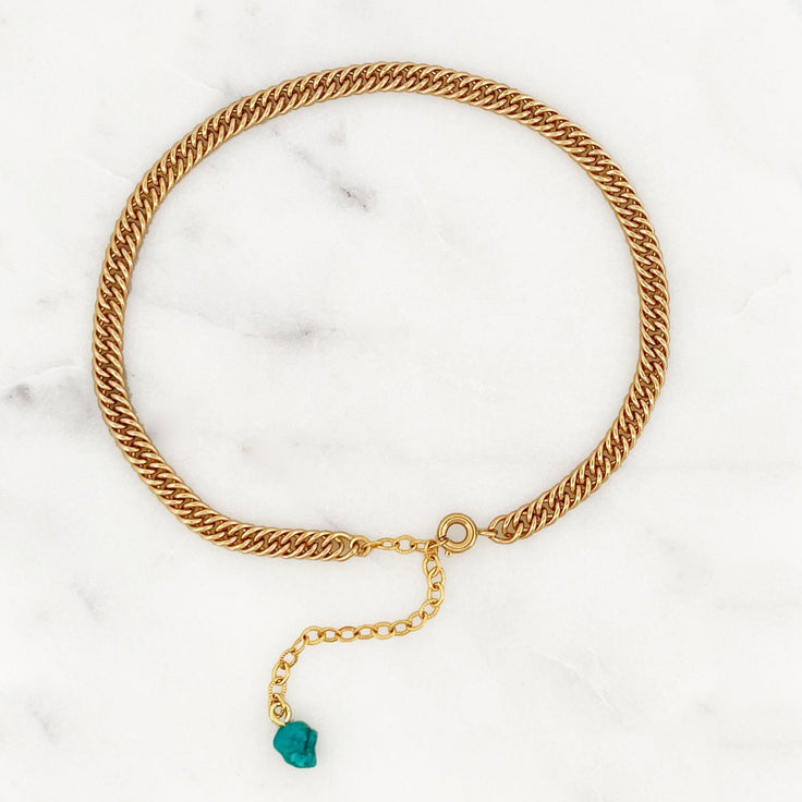 Anklet Small Curb Turquoise Stone | ByNouck - Handmade with ♥︎