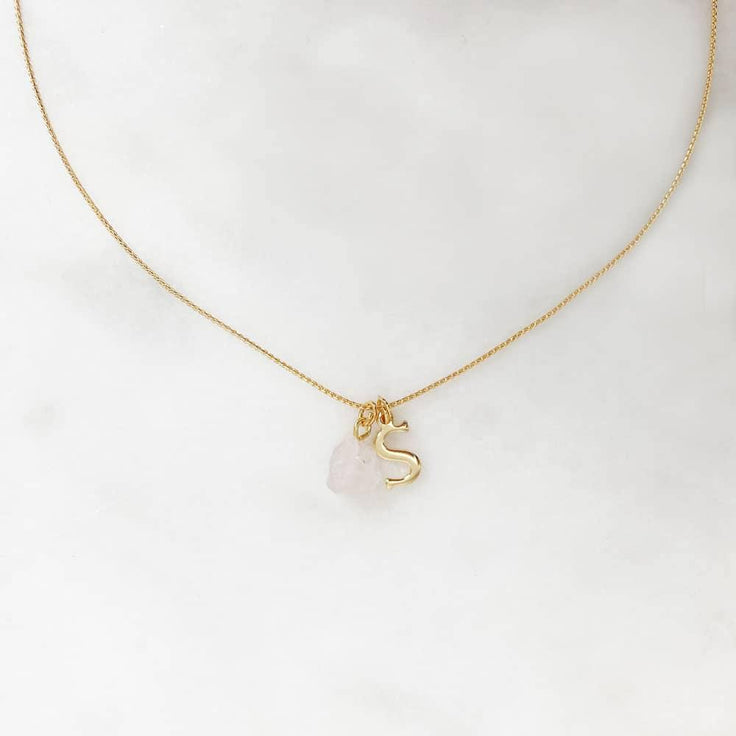 Necklace Initial Rose Quartz | ByNouck - Handmade with ♥︎
